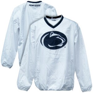 white pullover v-neck jacket with Penn State Athletic Logo on front, Penn State on back
